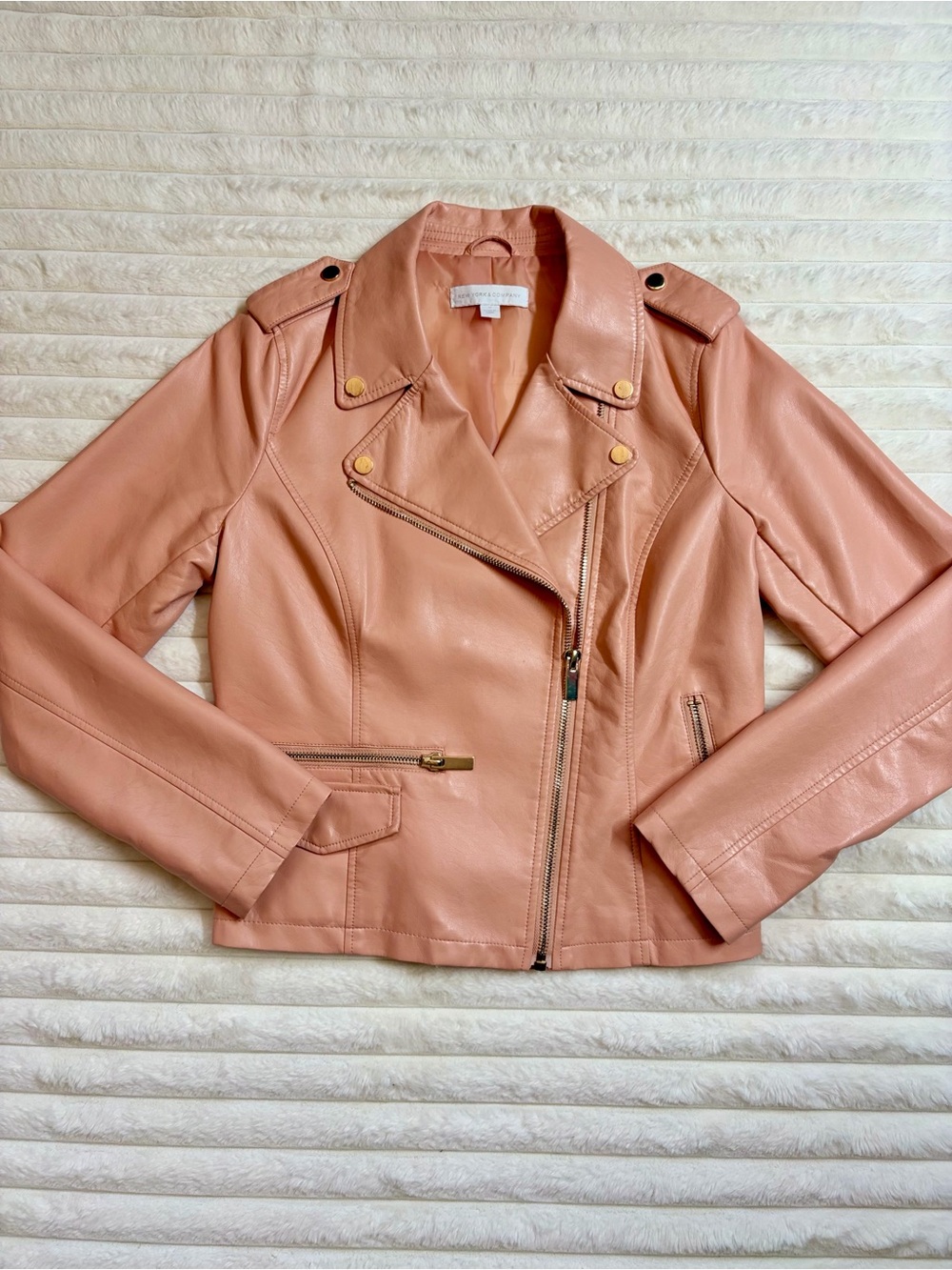 New York & Company Blush Pink Leather Moto Jacket Size Medium